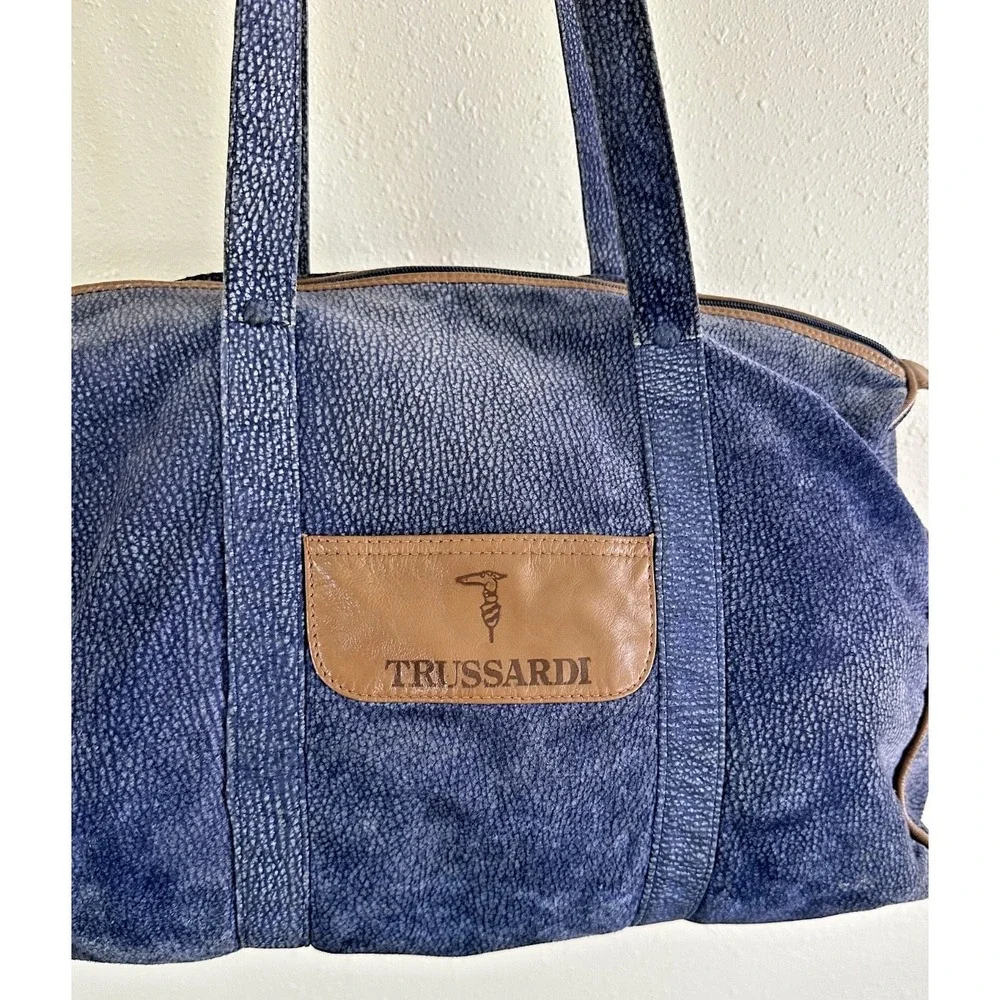 Vintage Trussardi Suede Boston Duffle Travel Carry On Gym Weekender Bag Italy